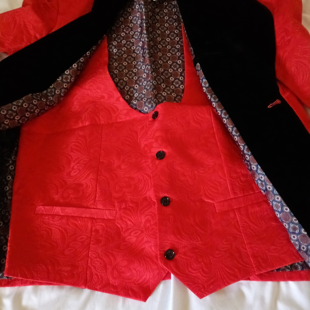 Elegant Red and Black Tuxedo Jacket And Vest